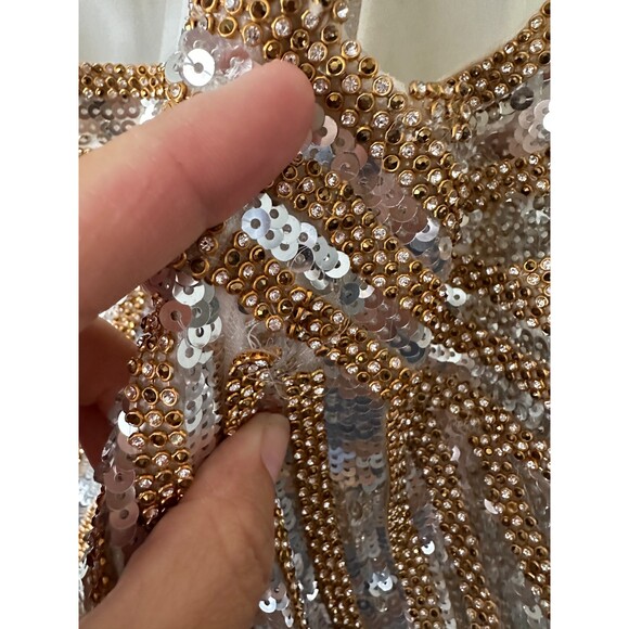 JOVANNI NWT Gold Silver Beaded Embellished Sequin Mermaid Fit Dress Size 6 - Picture 13 of 16